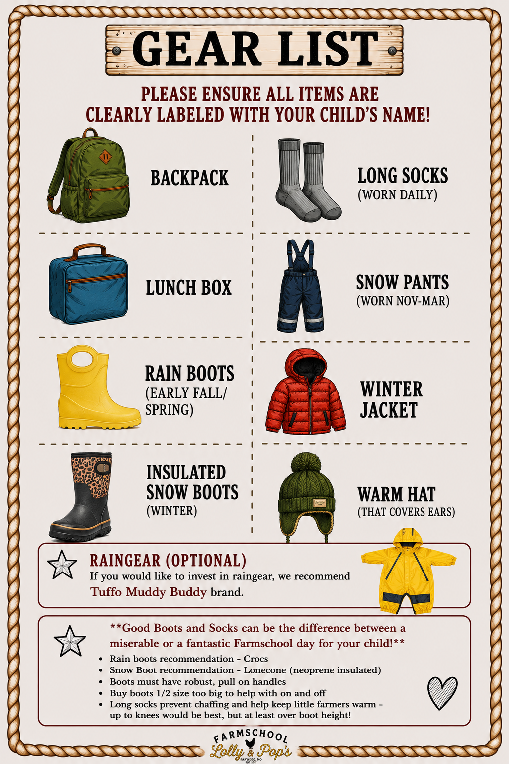 Farmschool Gear List