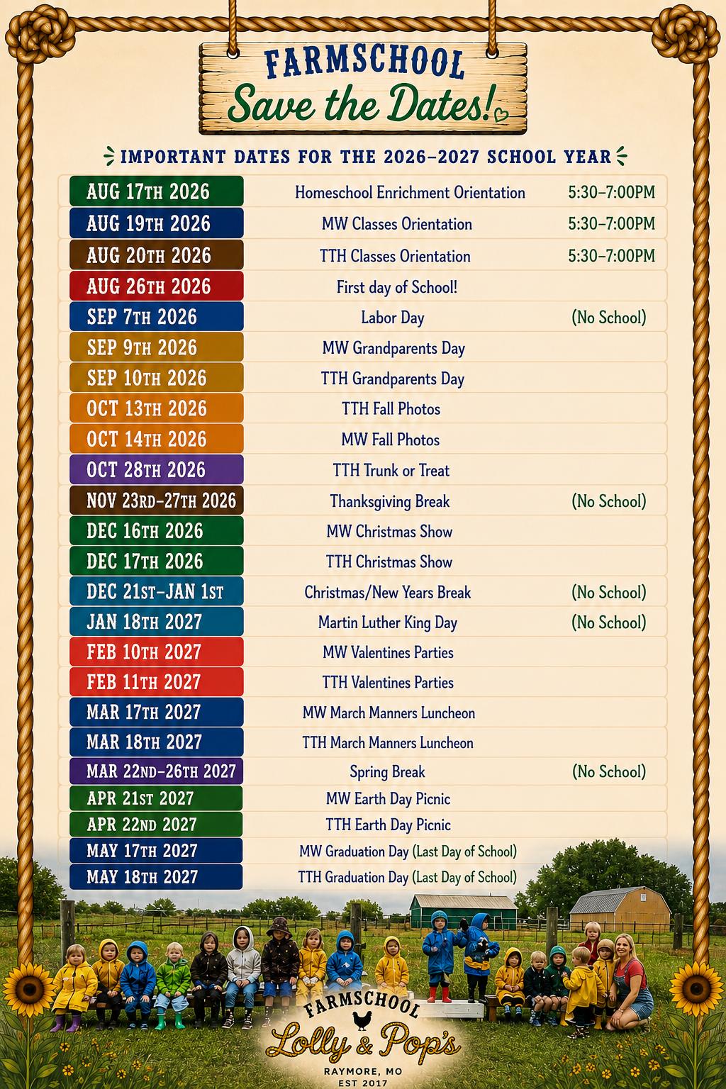 Save the Dates 2026-2027