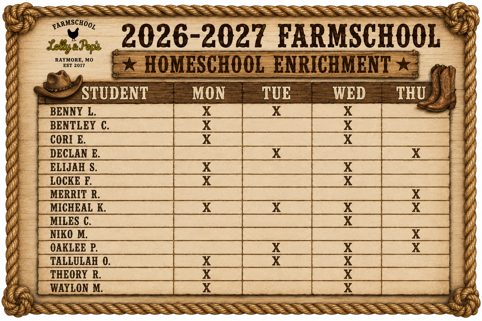 Homeschool Enrichment Roster