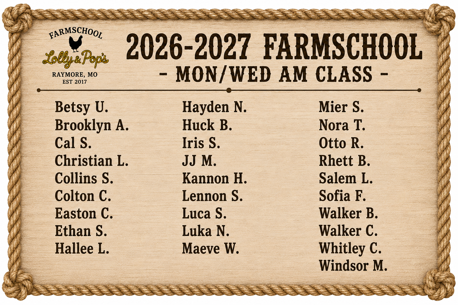 MW AM Class Roster