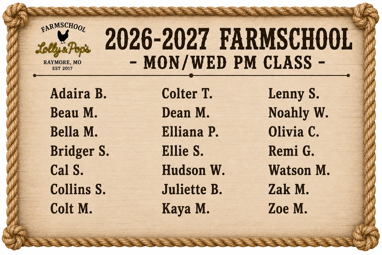 MW PM Class Roster