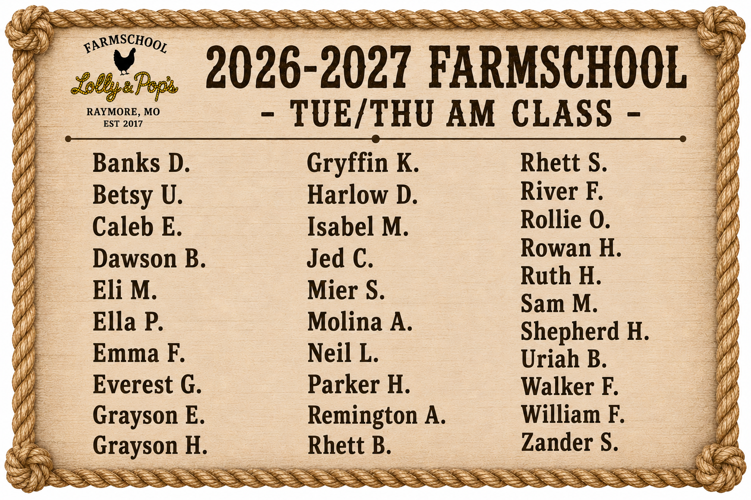 TTH AM Class Roster